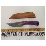 Damascus knife with sheath
