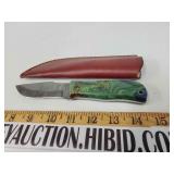 Damascus knife with sheath