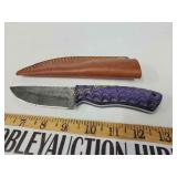 Damascus knife with sheath