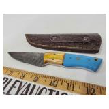 Damascus knife with sheath