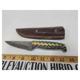 Damascus knife with sheath