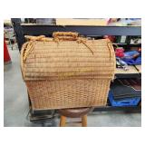 Rare 1950s cane woven basket with hinge opening