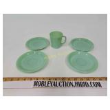 4xfire King jadeite saucer plates & 1xfire King