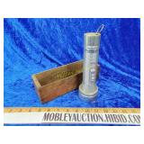 Old cheese box & old flashlight