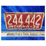 1932 Indiana license plate rough shape