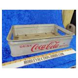 Rare aluminum drink Coca-Cola and bottles crate