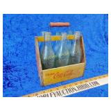 Antique yellow six-pack wooden crate with old