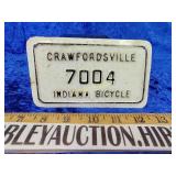 Crawfordsville Indiana bicycle plate embossed