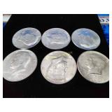 6 beautiful Kennedy half dollar 1964 silver