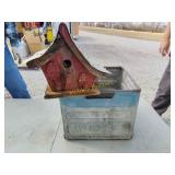 Old metal milk crate and birdhouse Marion Indiana