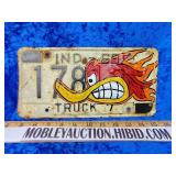 Hand pan Indiana license plate by local Monroe