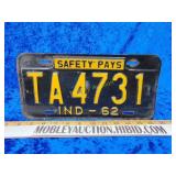 1962 Indiana license plate