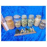 OLD CANNING JARS & CABIN SIGN