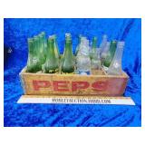 Pepsi crate with misc collectible of bottles