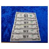 6 consecutive $2 bills crisp