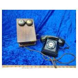 Antique phone with wall ringer box complete