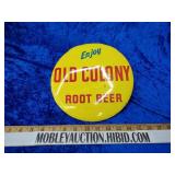 Vintage metal Old colony root beer button sign