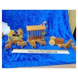 Vintage wooden circus set and hand painted