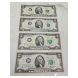 4 consecutive $2 bills Star Notes