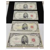 Red seal 5 dollar bills