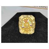 Vintage Enameled Indian Chief Ring 1940s