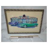 Old diners framed artwork glass no shipping