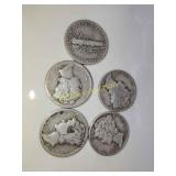 5x Mercury Silver Dimes