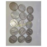 15x Roosevelt silver dimes mercury dimes