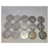 15x Roosevelt silver dimes and Mercury