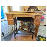 Antique trestle showing machine table no sewing