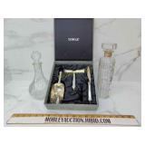 Silver plate bar set and decanters