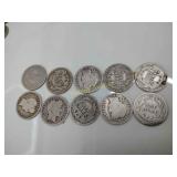10 silver Barber dimes