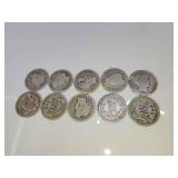10 silver Barber dimes