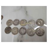 10 silver Barber dimes