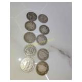 10 silver Barber dimes