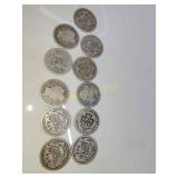 10. silver Barber dimes
