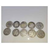 10 silver Barber dimes