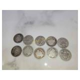 10 silver Barber dimes