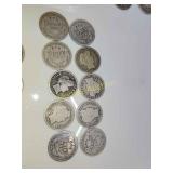 10 silver Barber dimes
