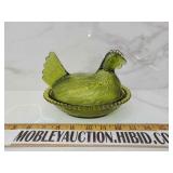 Beautiful Olive green Hen on Nest Indiana glass