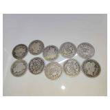 10 silver Barber dimes