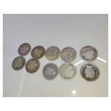 10 silver Barber dimes