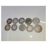 10 silver Barber dimes