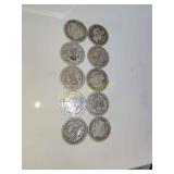 10 silver Barber dimes