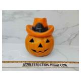 Vintage ceramic pumpkin in cowboy hat
