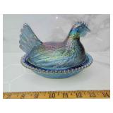 Hen on Nest Carnival Glass manganese glows green