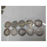 10 silver Barber dimes
