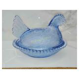 Hen on Nest horizon Blue Indiana glass company