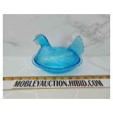 Hen on Nest Blue Indiana Glass co