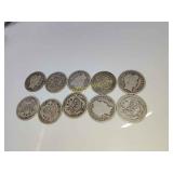 10 silver Barber dimes